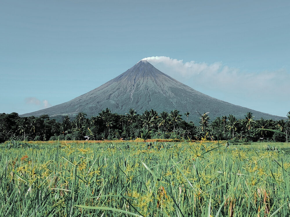 Mayon Volcano over Bicol rice fields