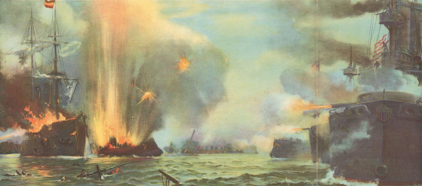 An 1898 painting of the Battle of Manila Bay