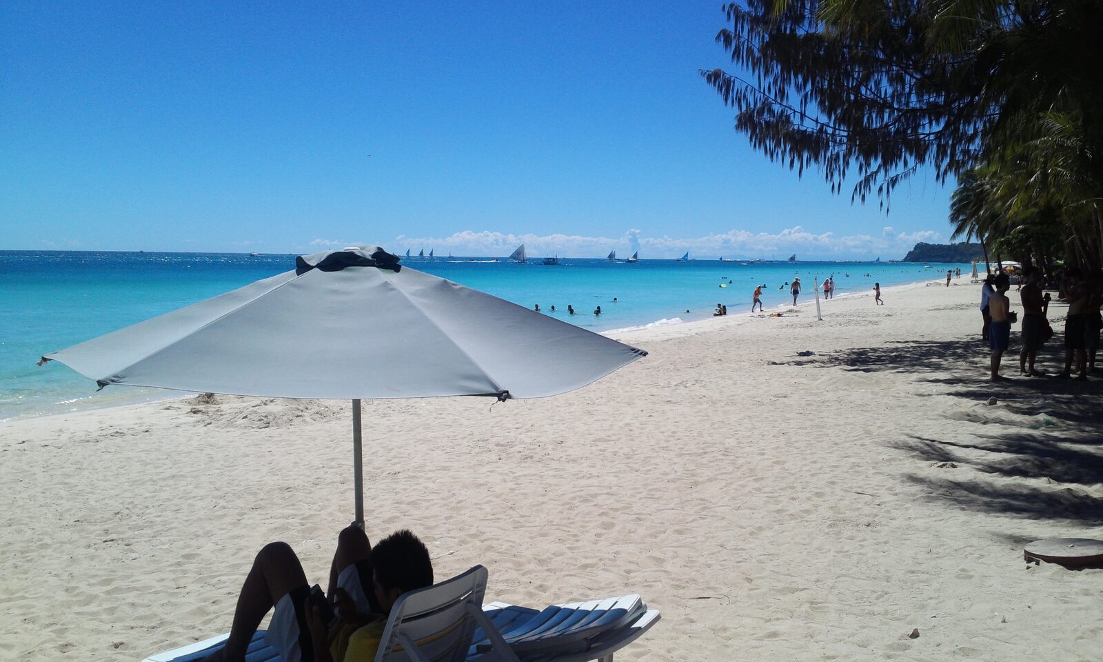 The white-sand shore of Boracay in the Visayas today